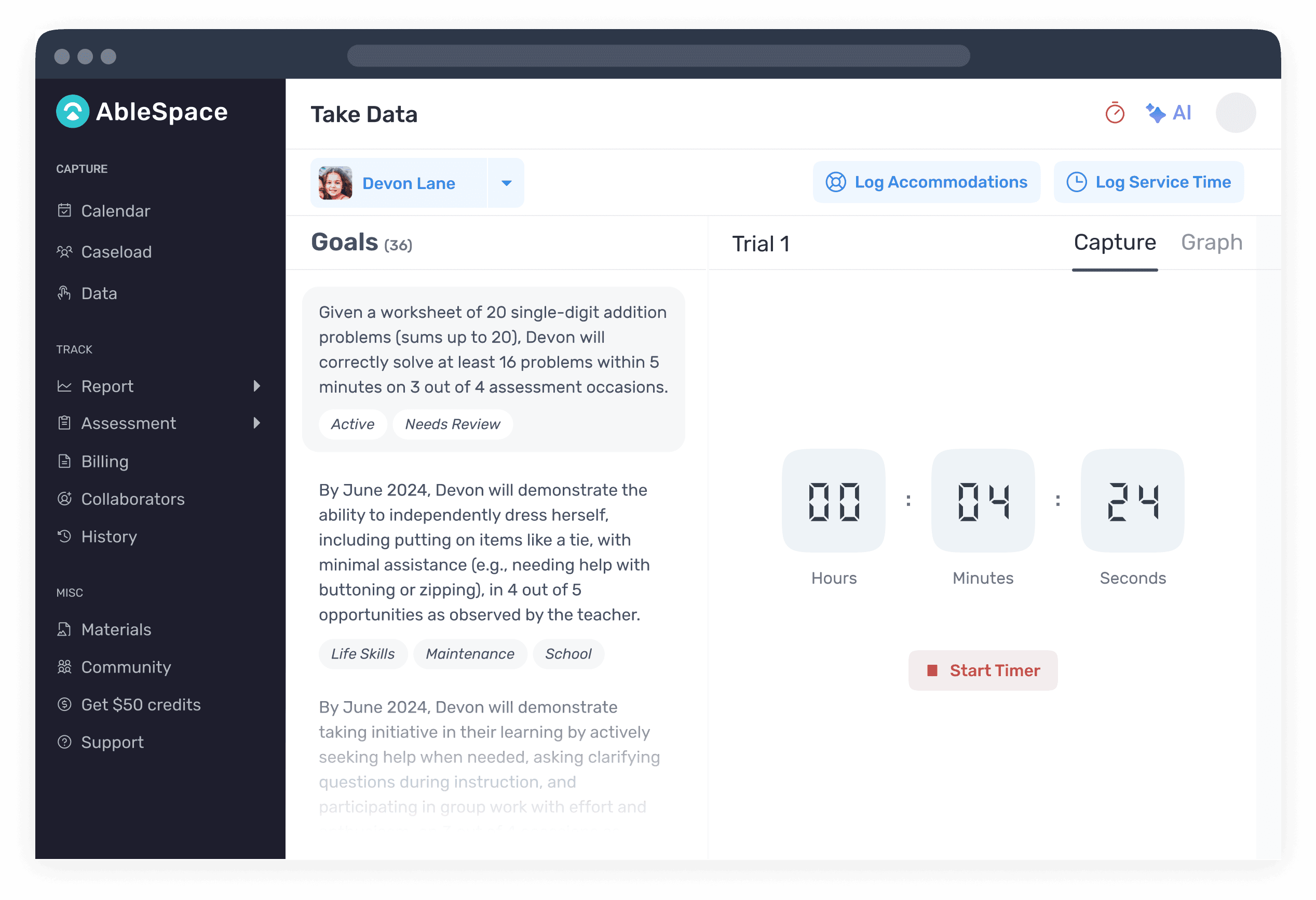 Collecting Duration Data for an IEP Goal on AbleSpace